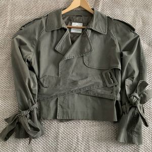 Anine Bing military green Aria trench coat style cropped jacket